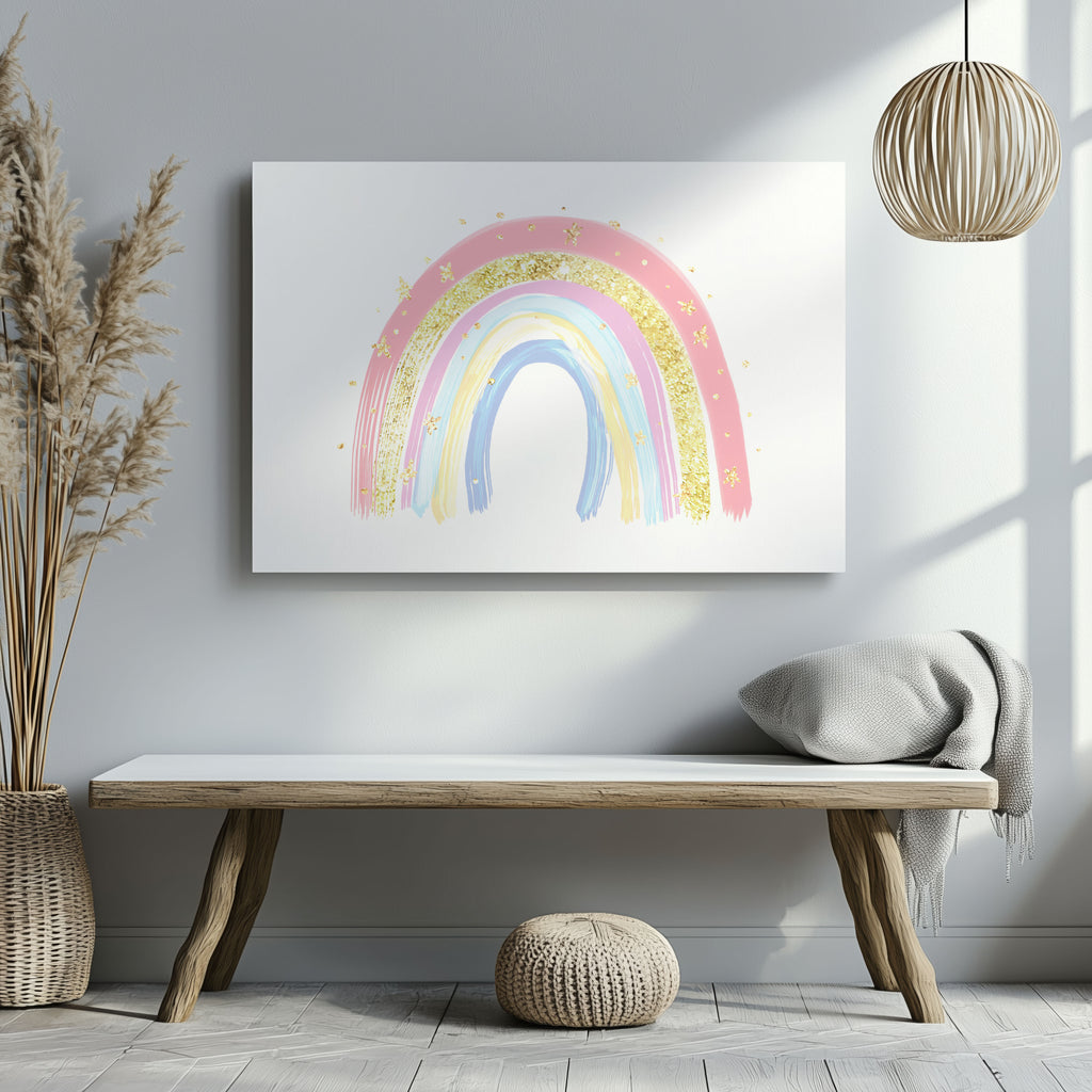 Pastel Nursery Rainbow Starry Dreams - Framed Canvas Wall Art Print | House Prints