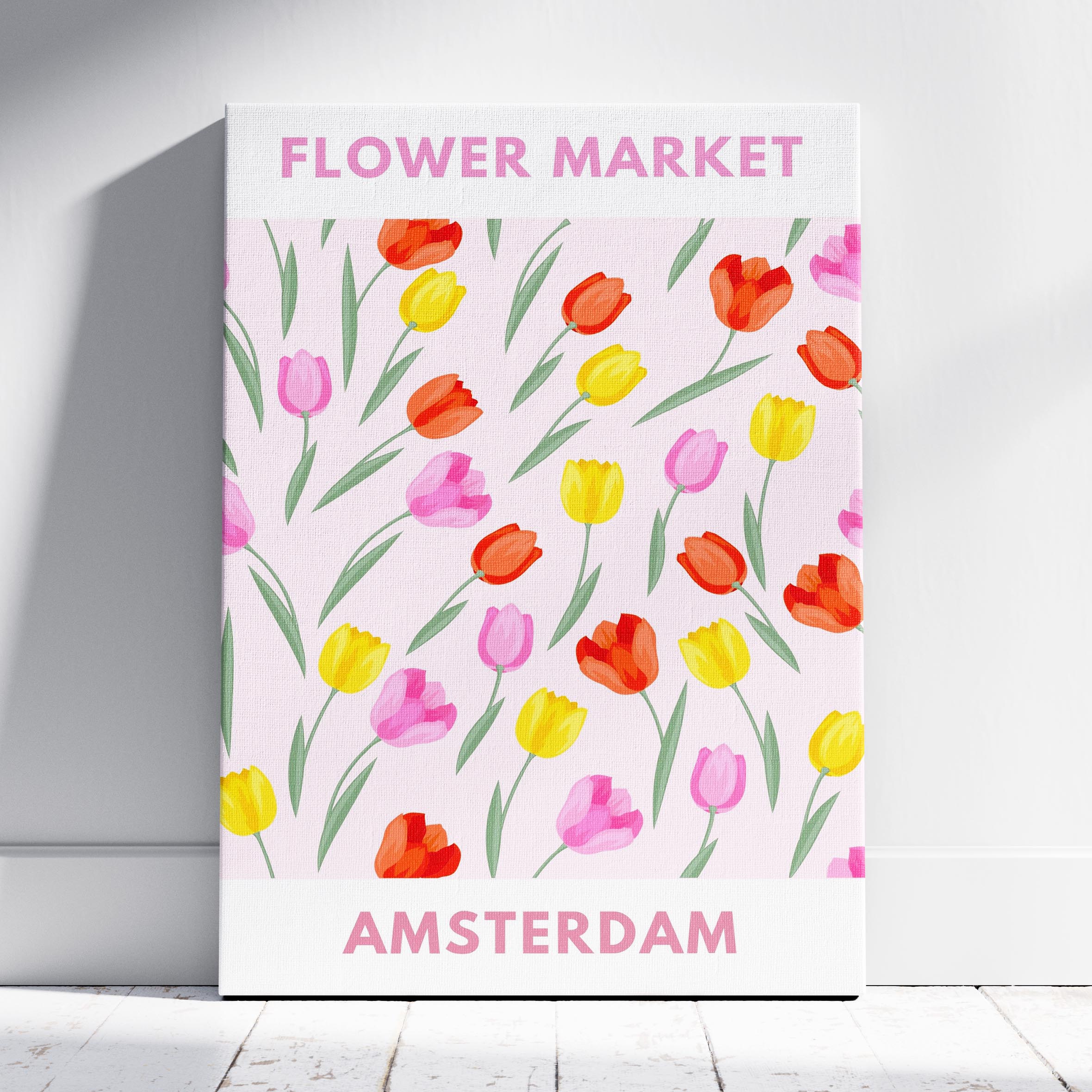 Pastel Pink Tulip Flower Market Amsterdam - Framed Canvas Wall Art Print