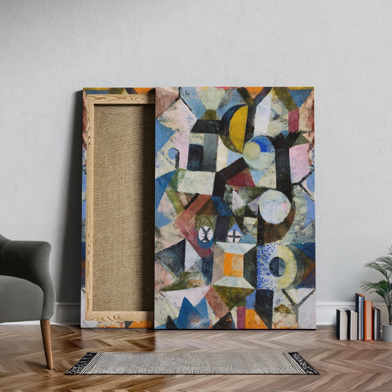 Composition with the Yellow Half-Moon and the Y - Paul Klee - Framed Canvas Wall Art Print - House Prints