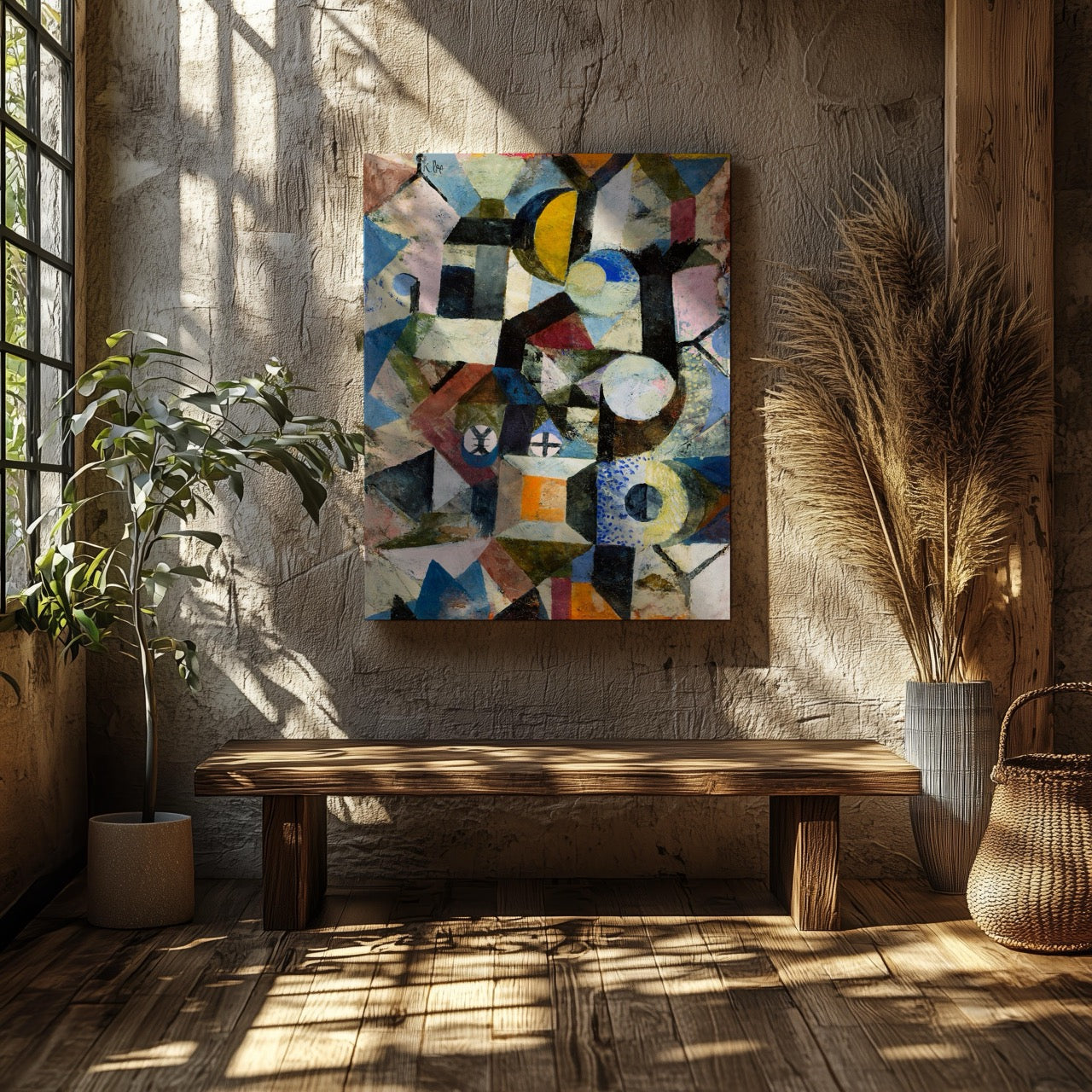 Composition with the Yellow Half-Moon and the Y - Paul Klee - Framed Canvas Wall Art Print - House Prints