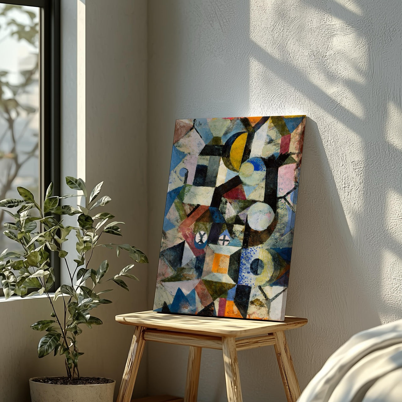 Composition with the Yellow Half-Moon and the Y - Paul Klee - Framed Canvas Wall Art Print - House Prints