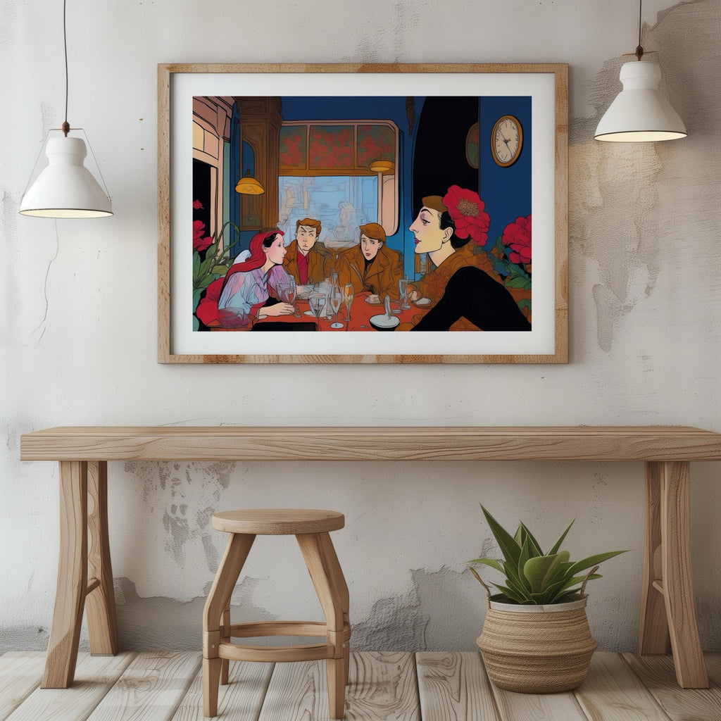 Elegant Café Conversations Vintage Illustration - Rolled Poster Wall Art Print | House Prints