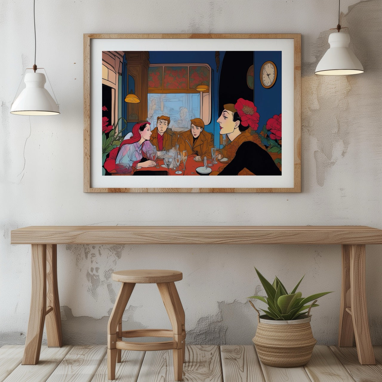 Elegant Café Conversations Vintage Illustration - Rolled Poster Wall Art Print | House Prints