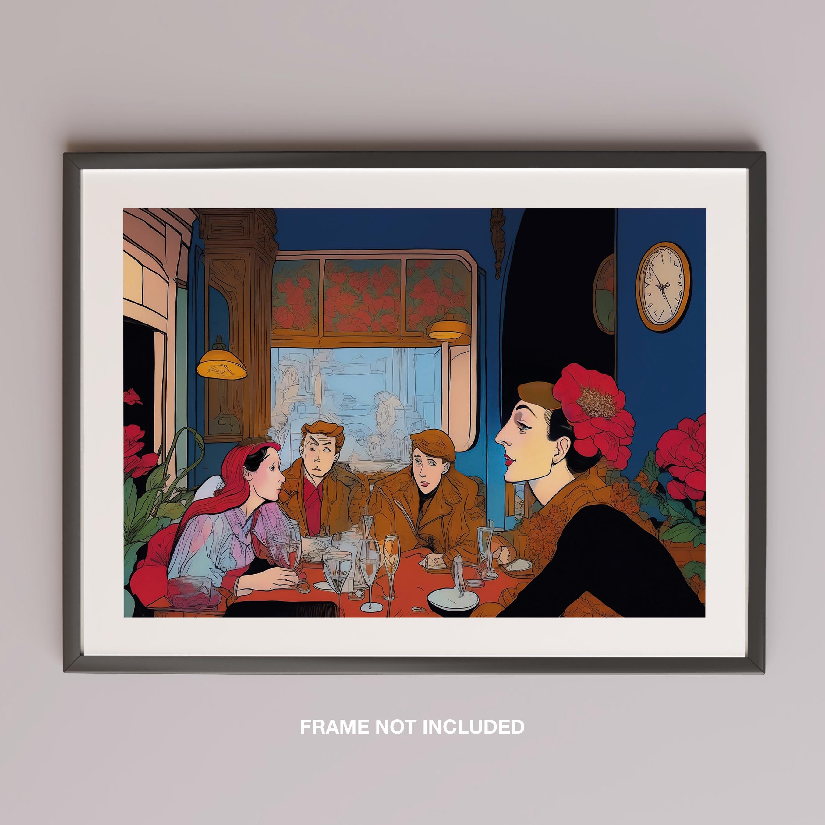 Elegant Café Conversations Vintage Illustration - Rolled Poster Wall Art Print | House Prints