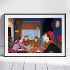 Elegant Café Conversations Vintage Illustration - Rolled Poster Wall Art Print | House Prints