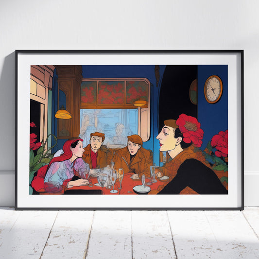 Elegant Café Conversations Vintage Illustration - Rolled Poster Wall Art Print - House Prints