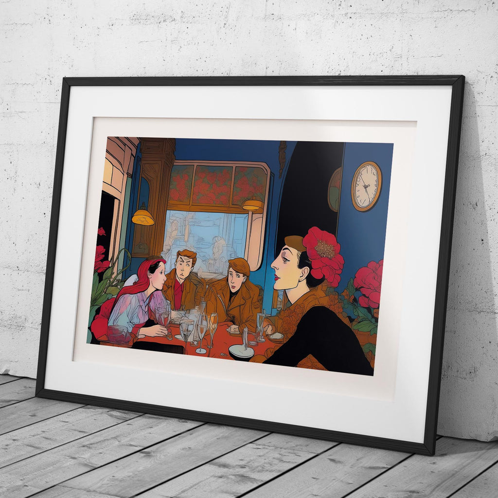 Elegant Café Conversations Vintage Illustration - Rolled Poster Wall Art Print | House Prints
