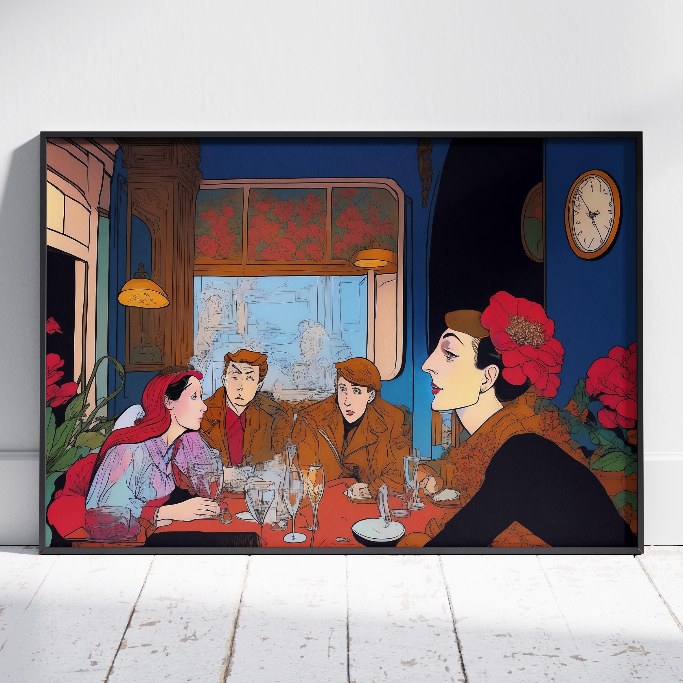 Elegant Café Conversations Vintage Illustration - Rolled Poster Wall Art Print | House Prints