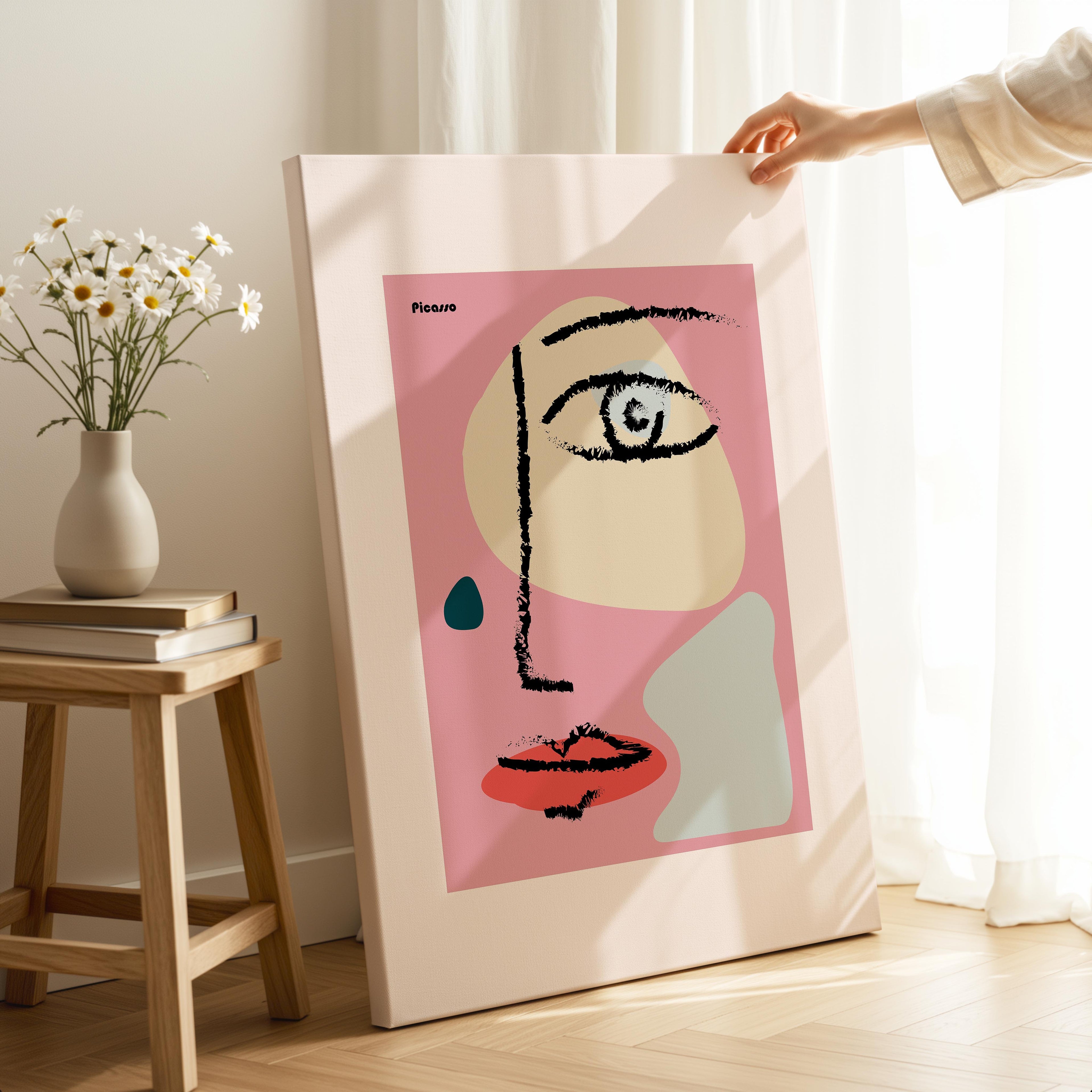 Pink Abstract Modern Face Portrait - Pablo Picasso - Framed Canvas Wall Art Print