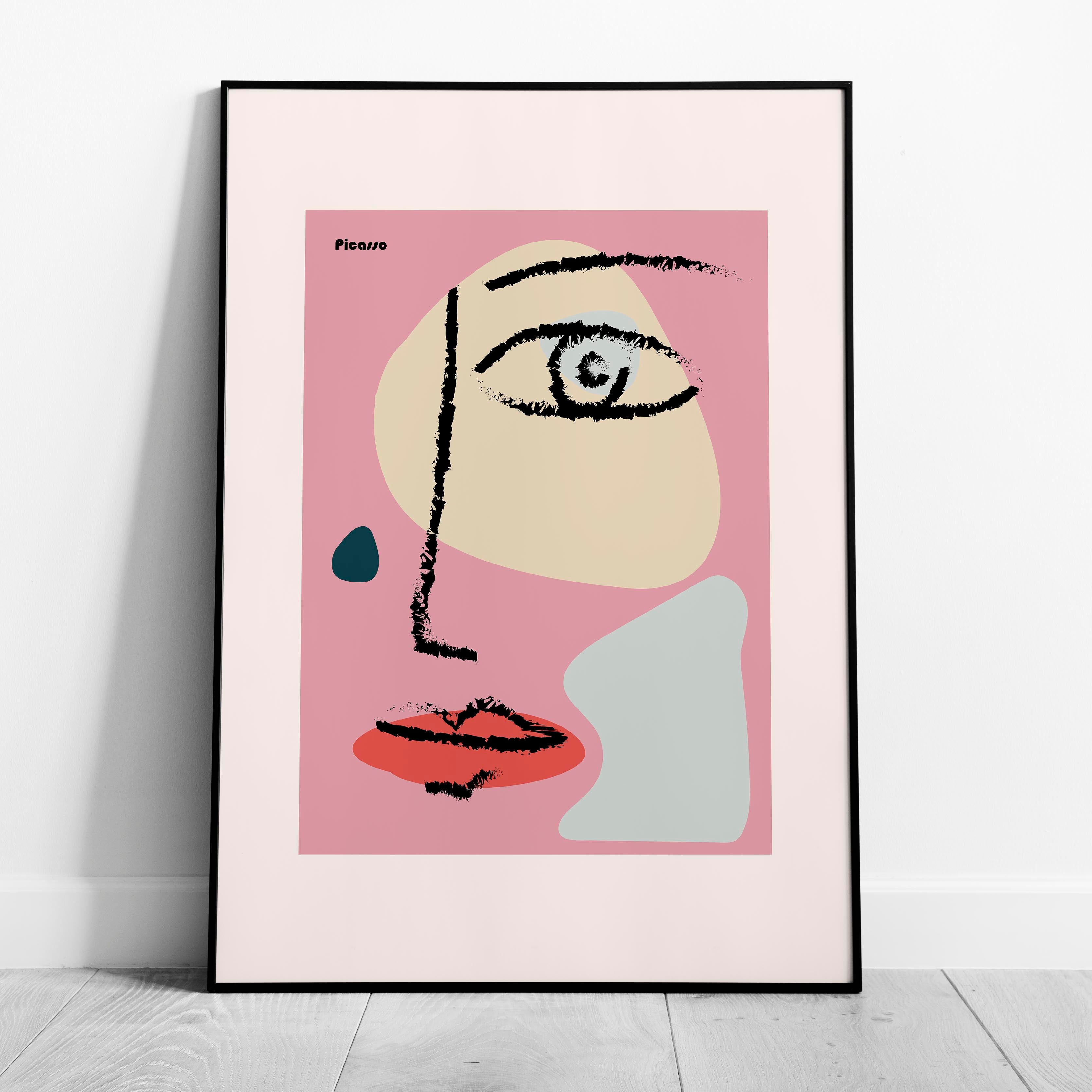 Pink Abstract Modern Face Portrait - Pablo Picasso - Rolled Poster Wall Art Print