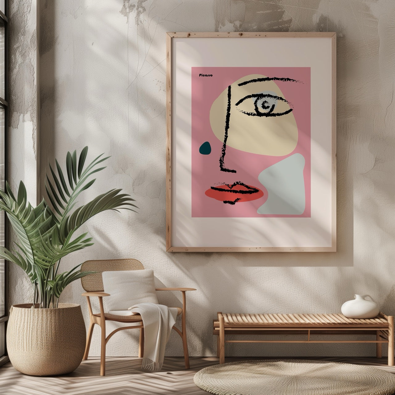 Pink Abstract Modern Face Portrait - Pablo Picasso - Rolled Poster Wall Art Print