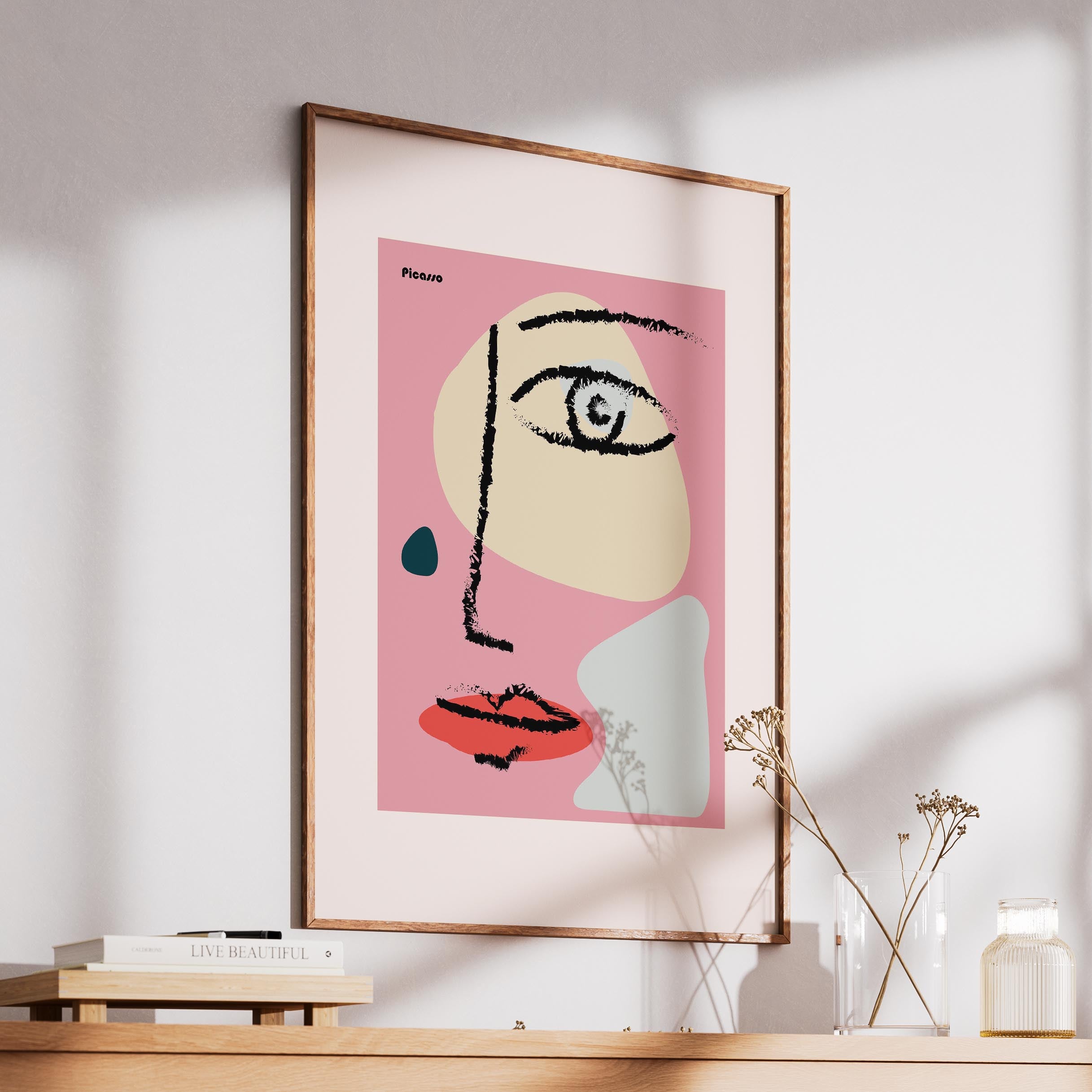 Pink Abstract Modern Face Portrait - Pablo Picasso - Rolled Poster Wall Art Print