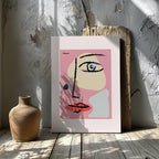 Pink Abstract Modern Face Portrait - Pablo Picasso - Framed Canvas Wall Art Print