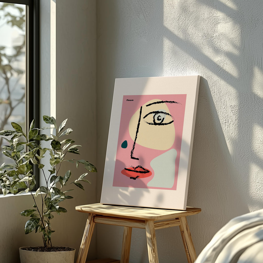 Pink Abstract Modern Face Portrait - Pablo Picasso - Framed Canvas Wall Art Print