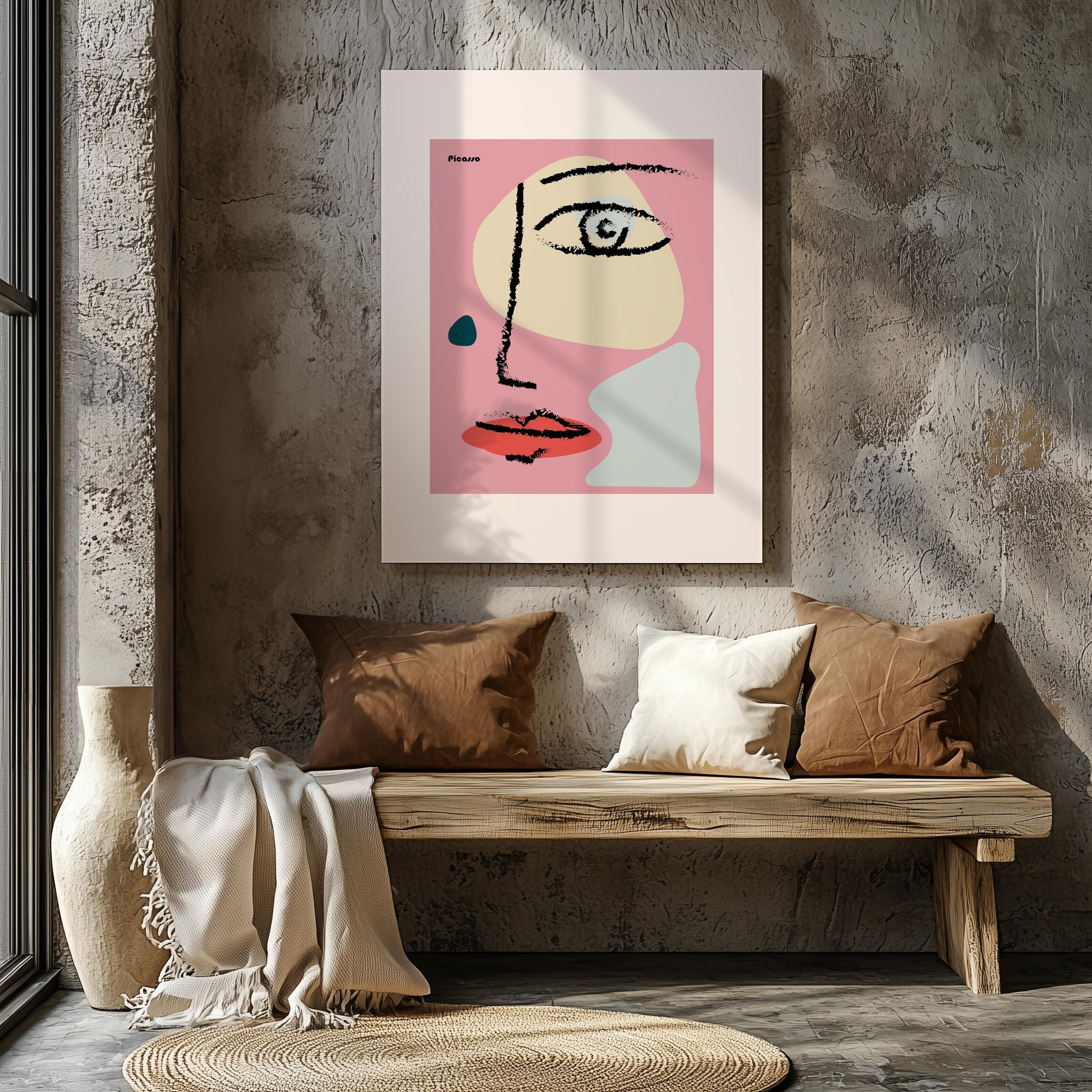 Pink Abstract Modern Face Portrait - Pablo Picasso - Framed Canvas Wall Art Print