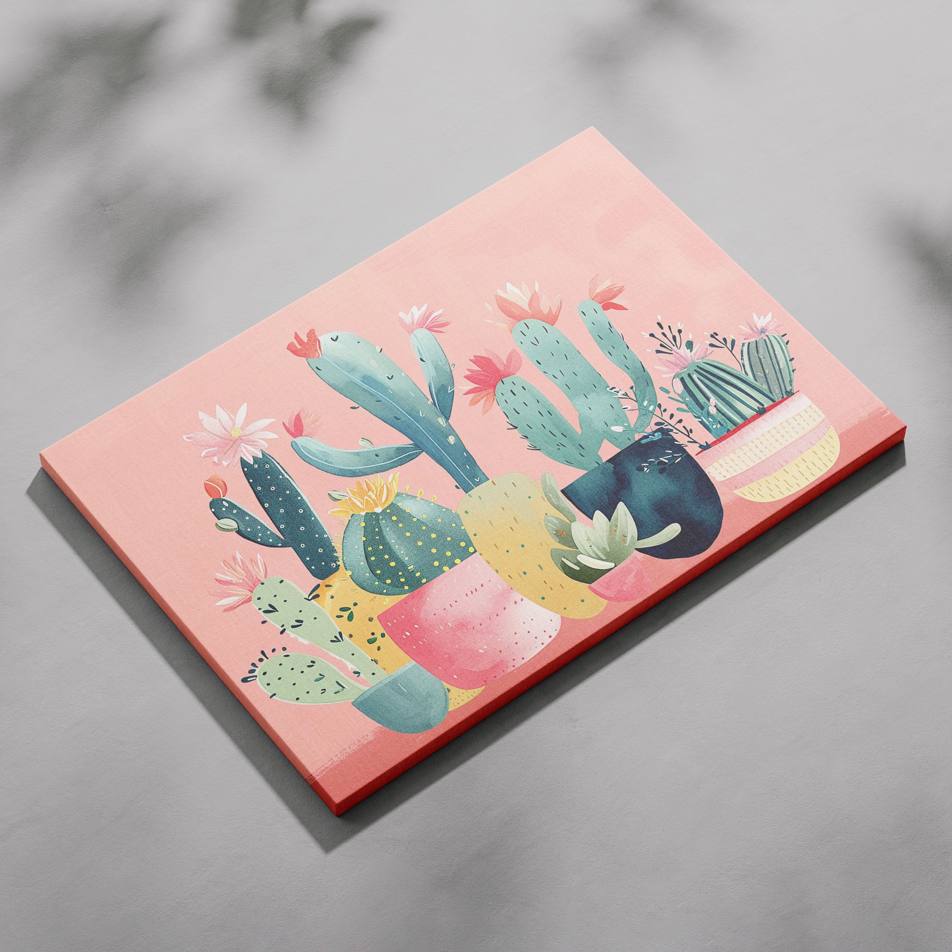 Pink Blooming Cactus Delight - Framed Canvas Wall Art Print | House Prints