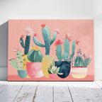 Pink Blooming Cactus Delight - Framed Canvas Wall Art Print | House Prints