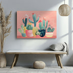 Pink Blooming Cactus Delight - Framed Canvas Wall Art Print | House Prints