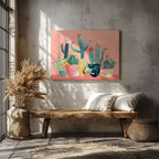 Pink Blooming Cactus Delight - Framed Canvas Wall Art Print | House Prints