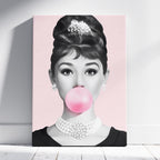 Pink Bubblegum Classic Audrey Hepburn Pop Icon - Framed Canvas Wall Art Print