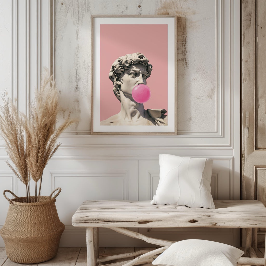 Pink Bubblegum Modern David Statue - Rolled Poster Wall Art Print