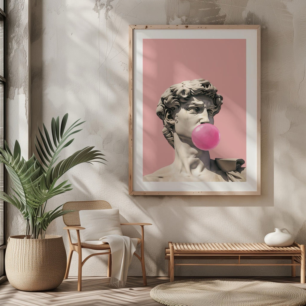 Pink Bubblegum Modern David Statue - Rolled Poster Wall Art Print