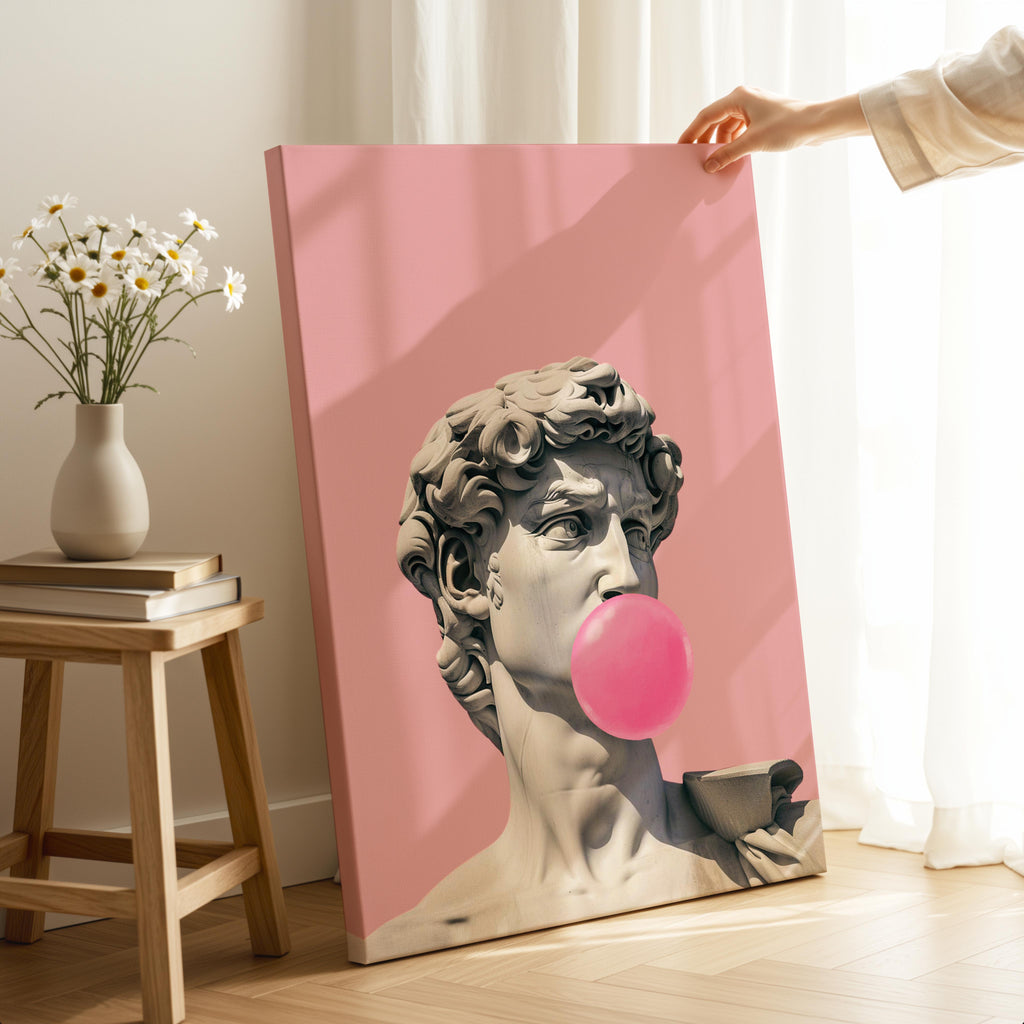 Pink Bubblegum Modern David Statue - Framed Canvas Wall Art Print | House Prints