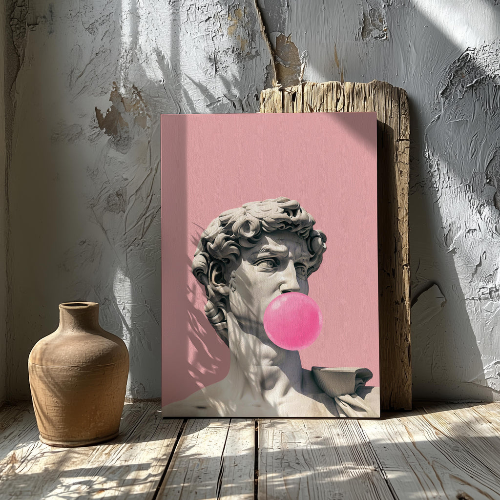 Pink Bubblegum Modern David Statue - Framed Canvas Wall Art Print | House Prints