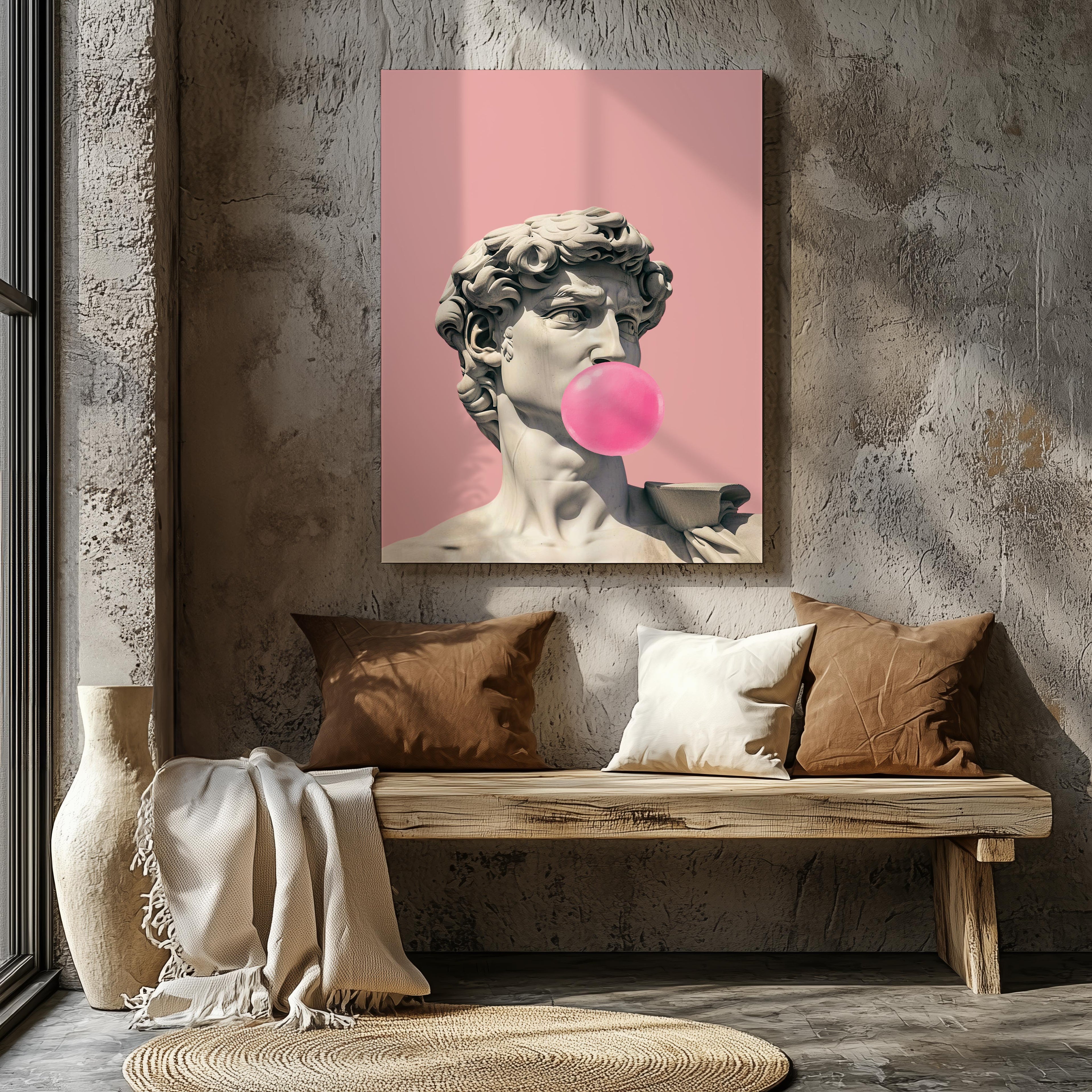 Pink Bubblegum Modern David Statue - Framed Canvas Wall Art Print | House Prints