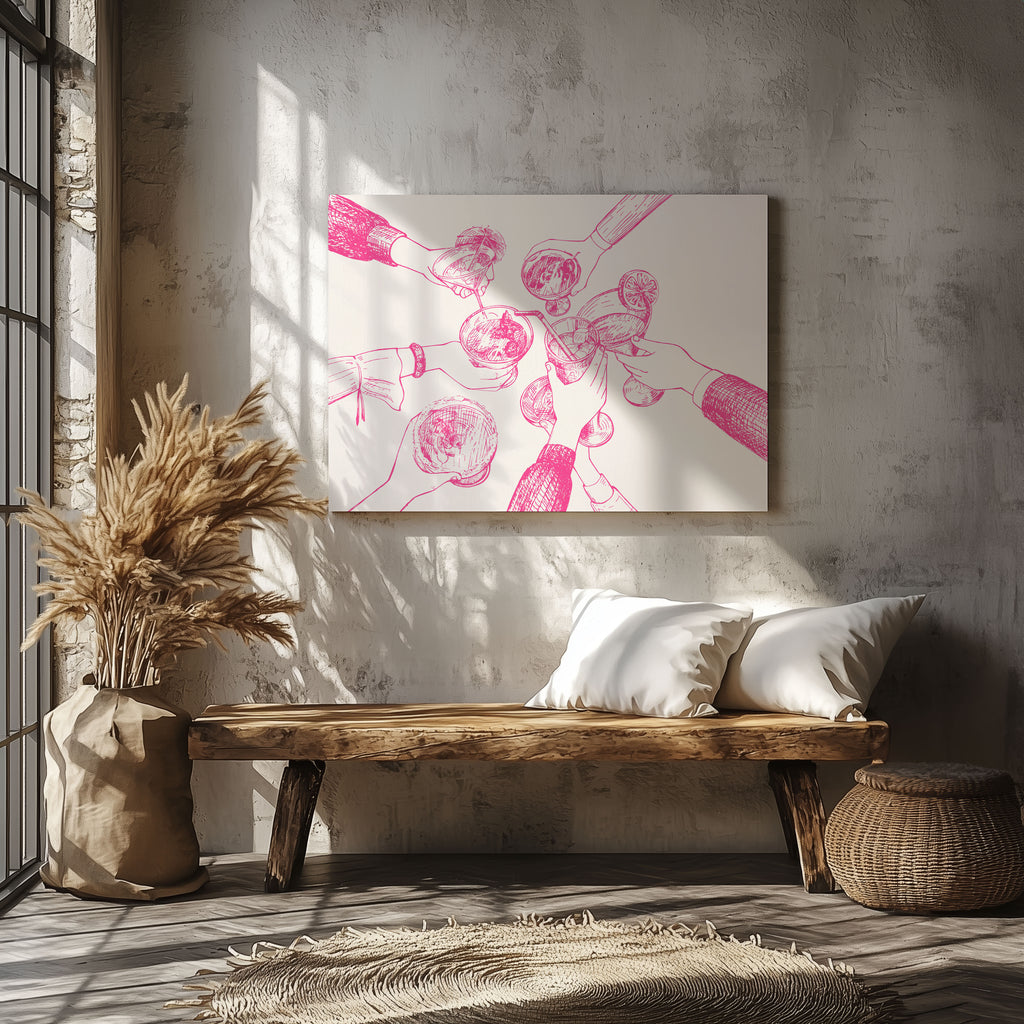 Pink Cheers to Good Times - Framed Canvas Wall Art Print | House Prints