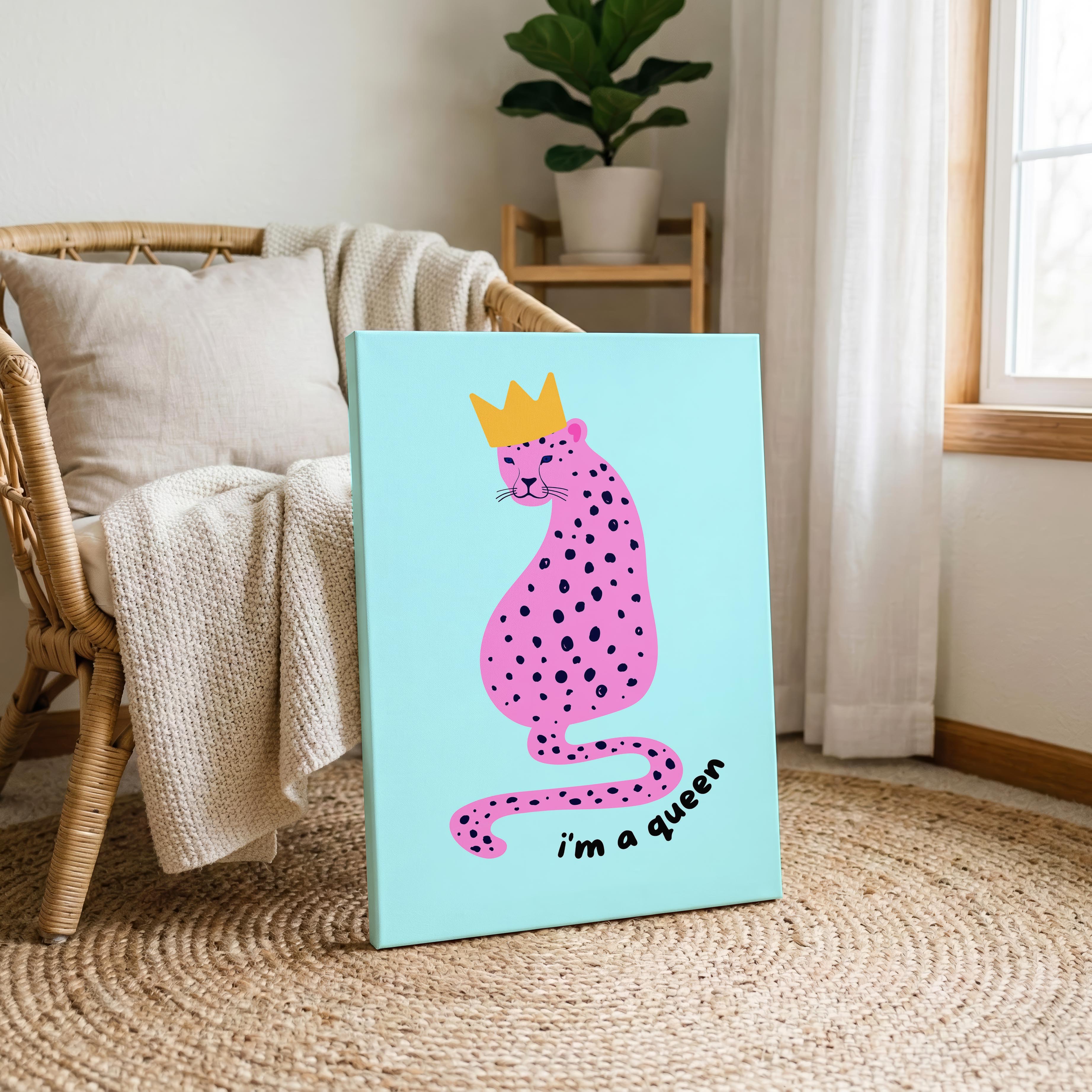 Modern Pink Leopard I'm a Queen Quote - Framed Canvas Wall Art Print