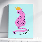 Modern Pink Leopard I'm a Queen Quote - Framed Canvas Wall Art Print