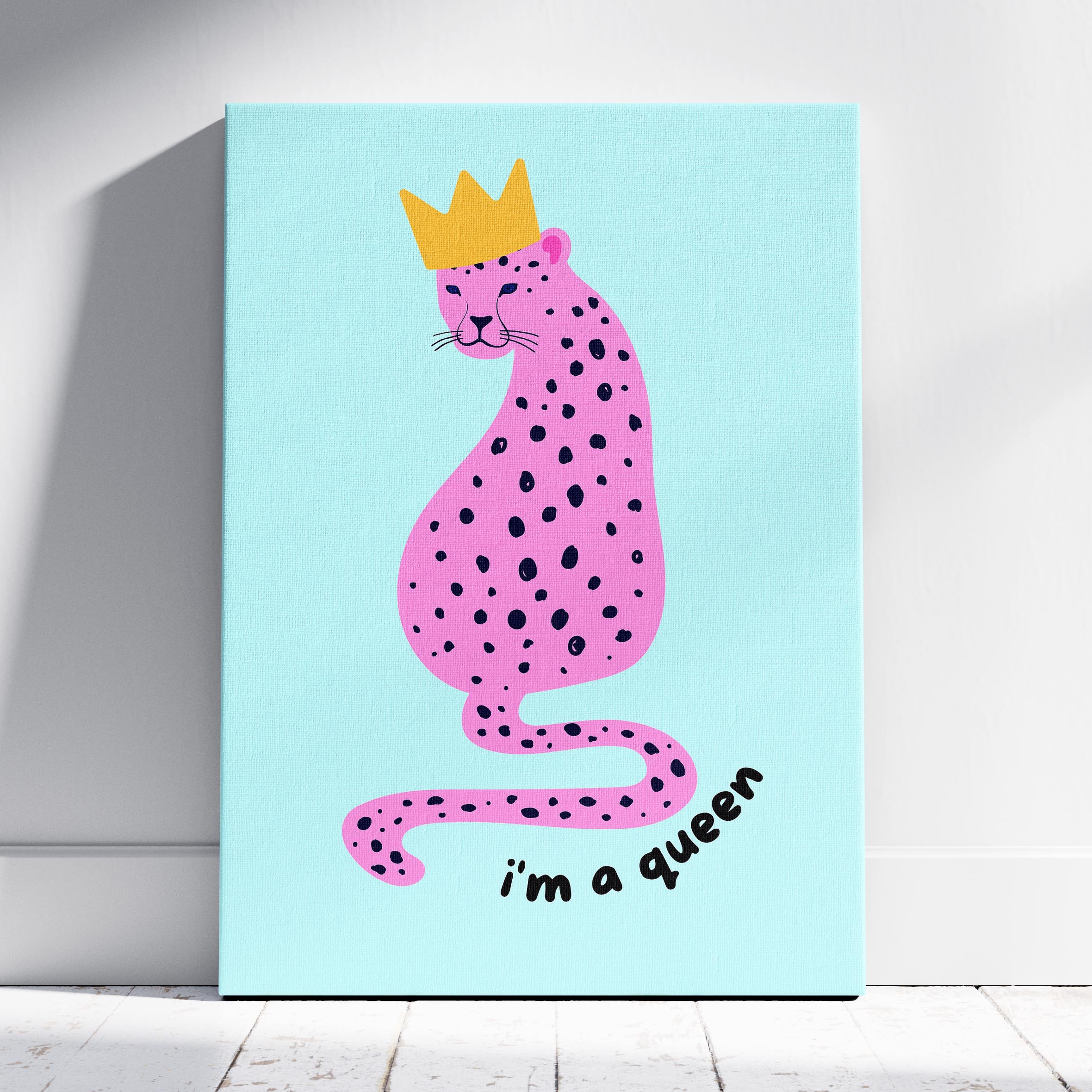 Modern Pink Leopard I'm a Queen Quote - Framed Canvas Wall Art Print