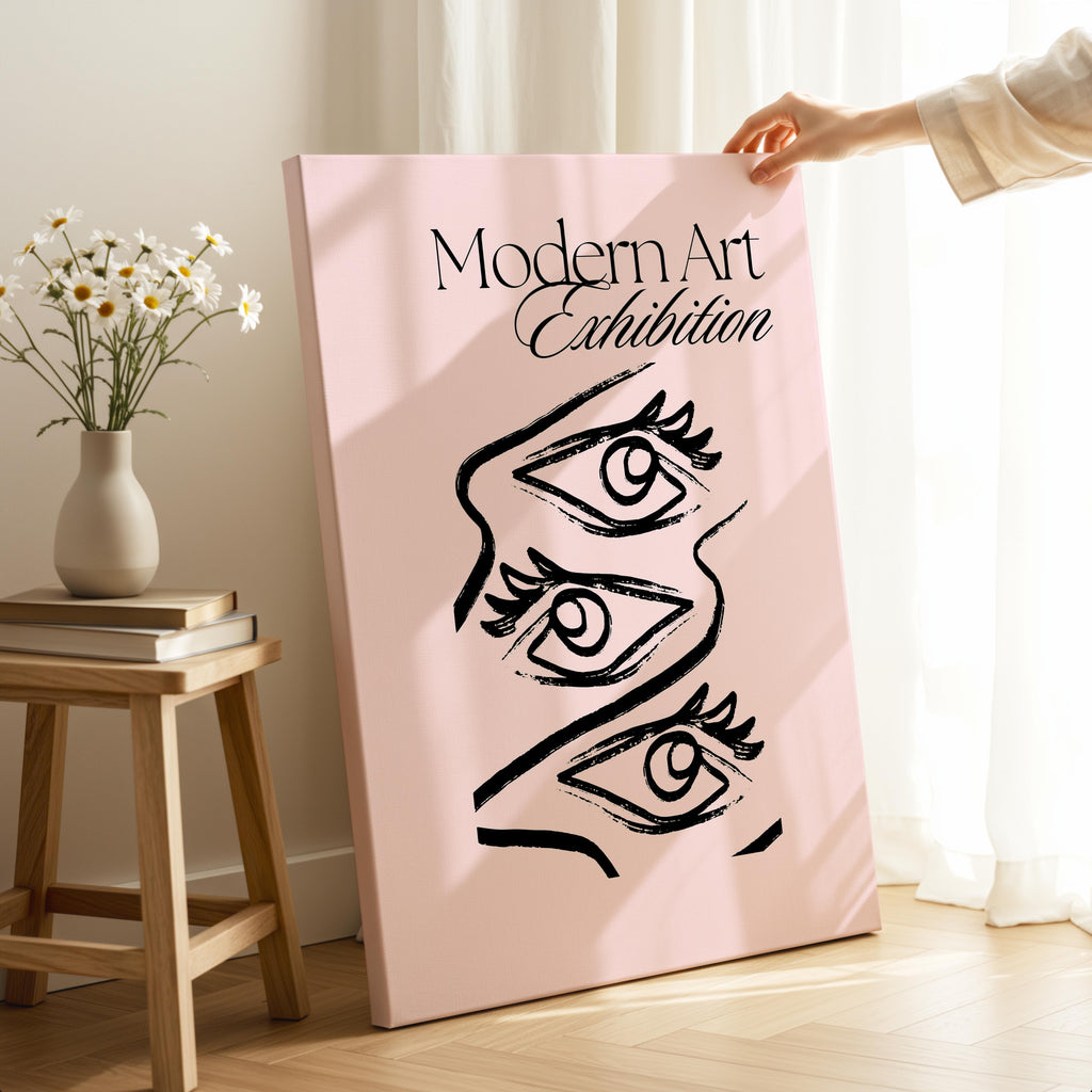 Pink Modern Art Exhibition Eye Sketch - Framed Canvas Wall Art Print | House Prints
