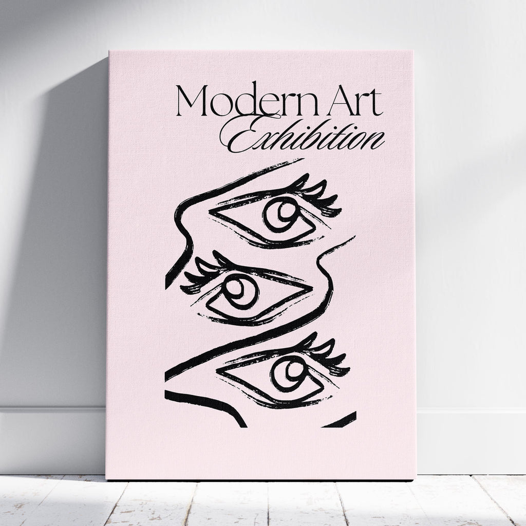 Pink Modern Art Exhibition Eye Sketch - Framed Canvas Wall Art Print | House Prints
