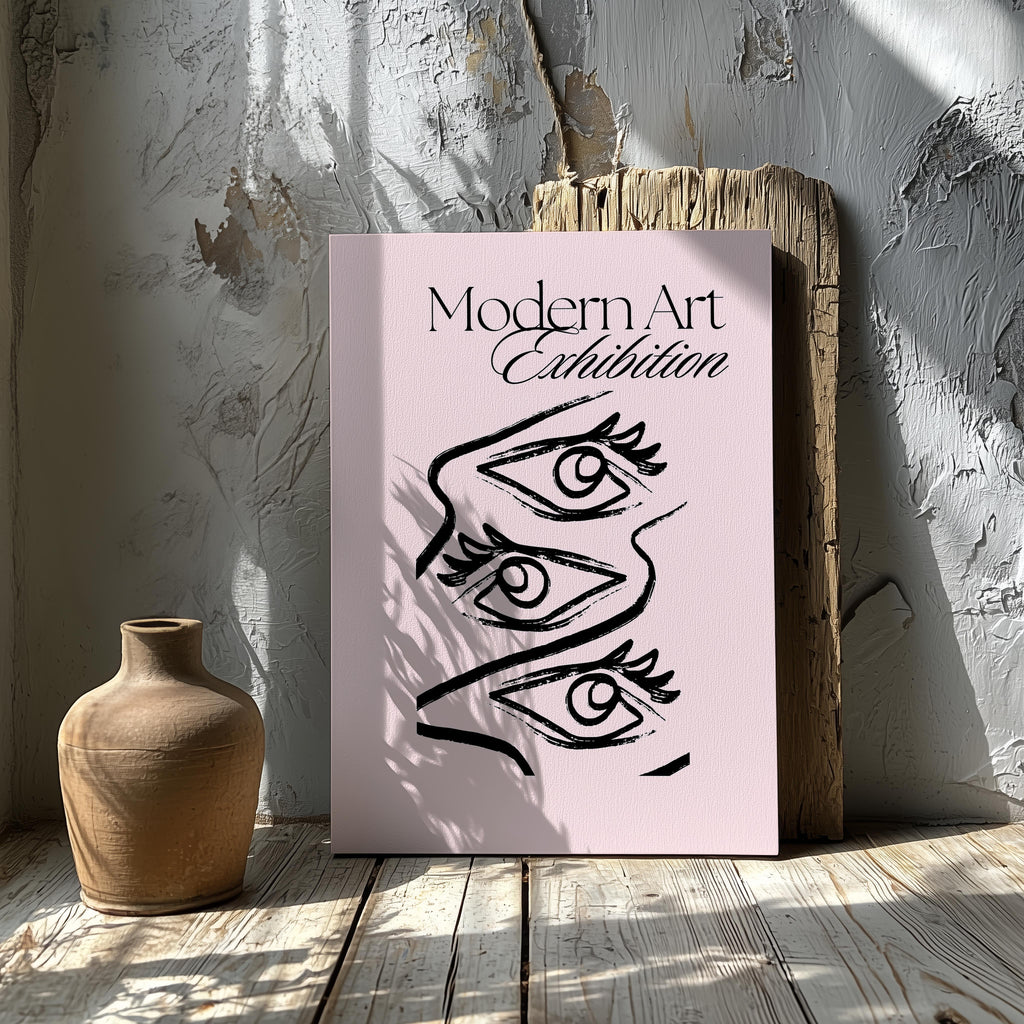 Pink Modern Art Exhibition Eye Sketch - Framed Canvas Wall Art Print | House Prints