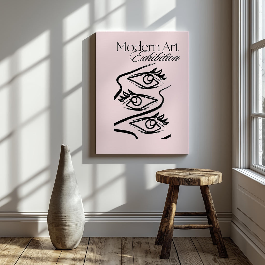 Pink Modern Art Exhibition Eye Sketch - Framed Canvas Wall Art Print | House Prints