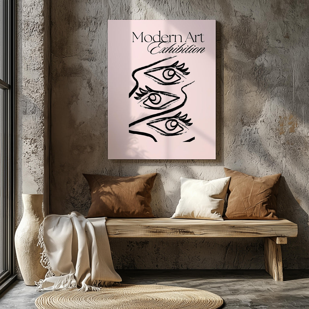 Pink Modern Art Exhibition Eye Sketch - Framed Canvas Wall Art Print | House Prints