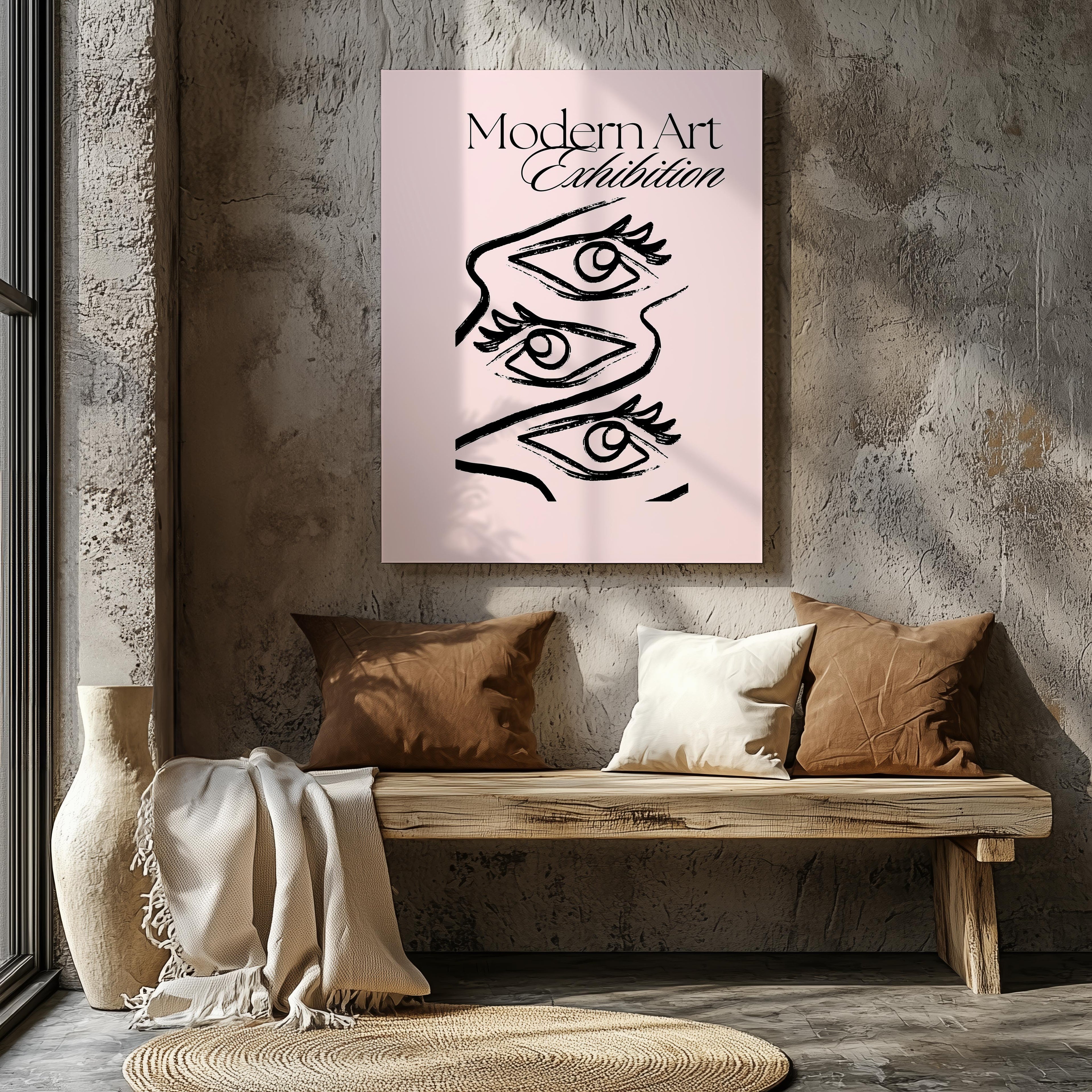 Pink Modern Art Exhibition Eye Sketch - Framed Canvas Wall Art Print | House Prints