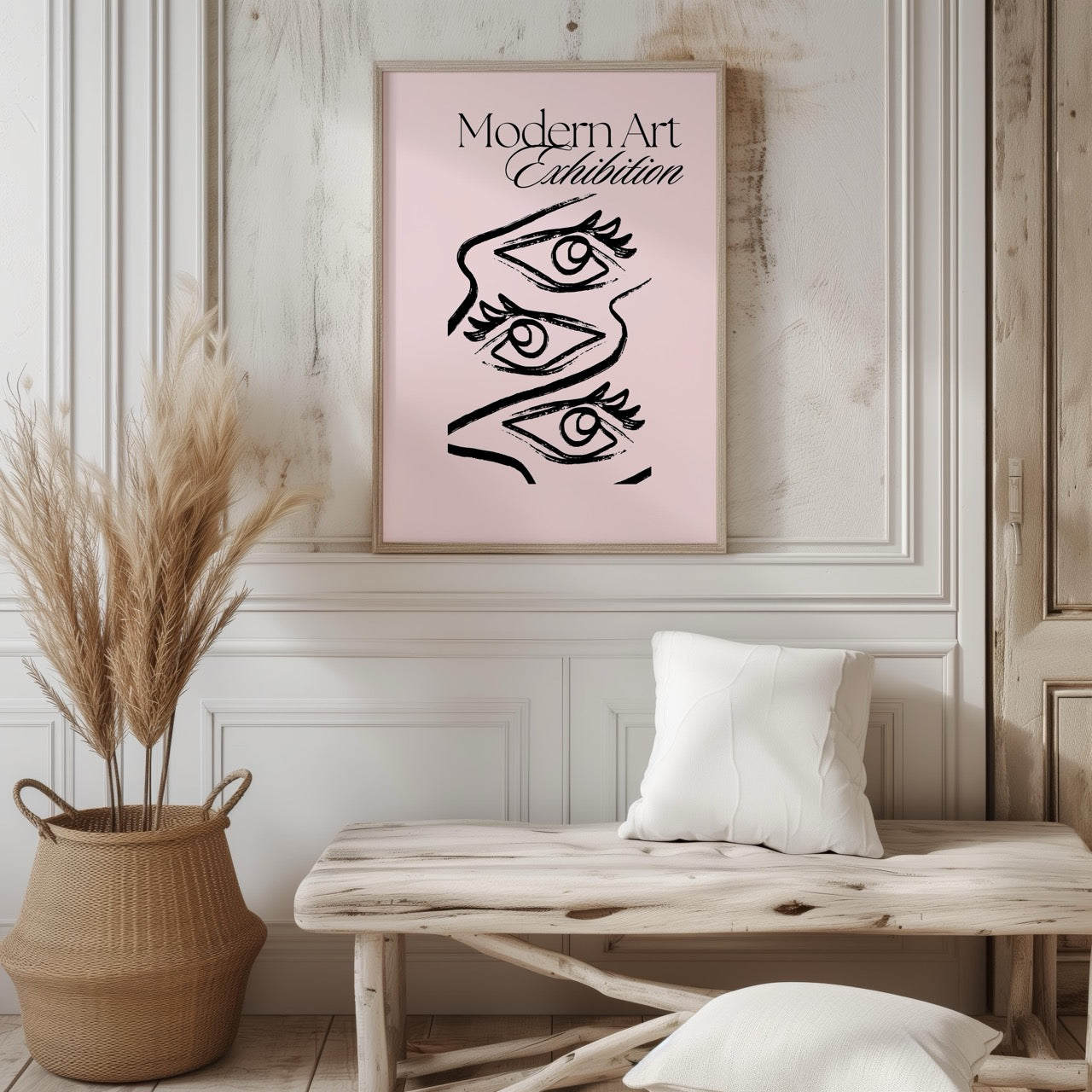 Pink Modern Art Exhibiton Eye Sketch - Rolled Poster Wall Art Print