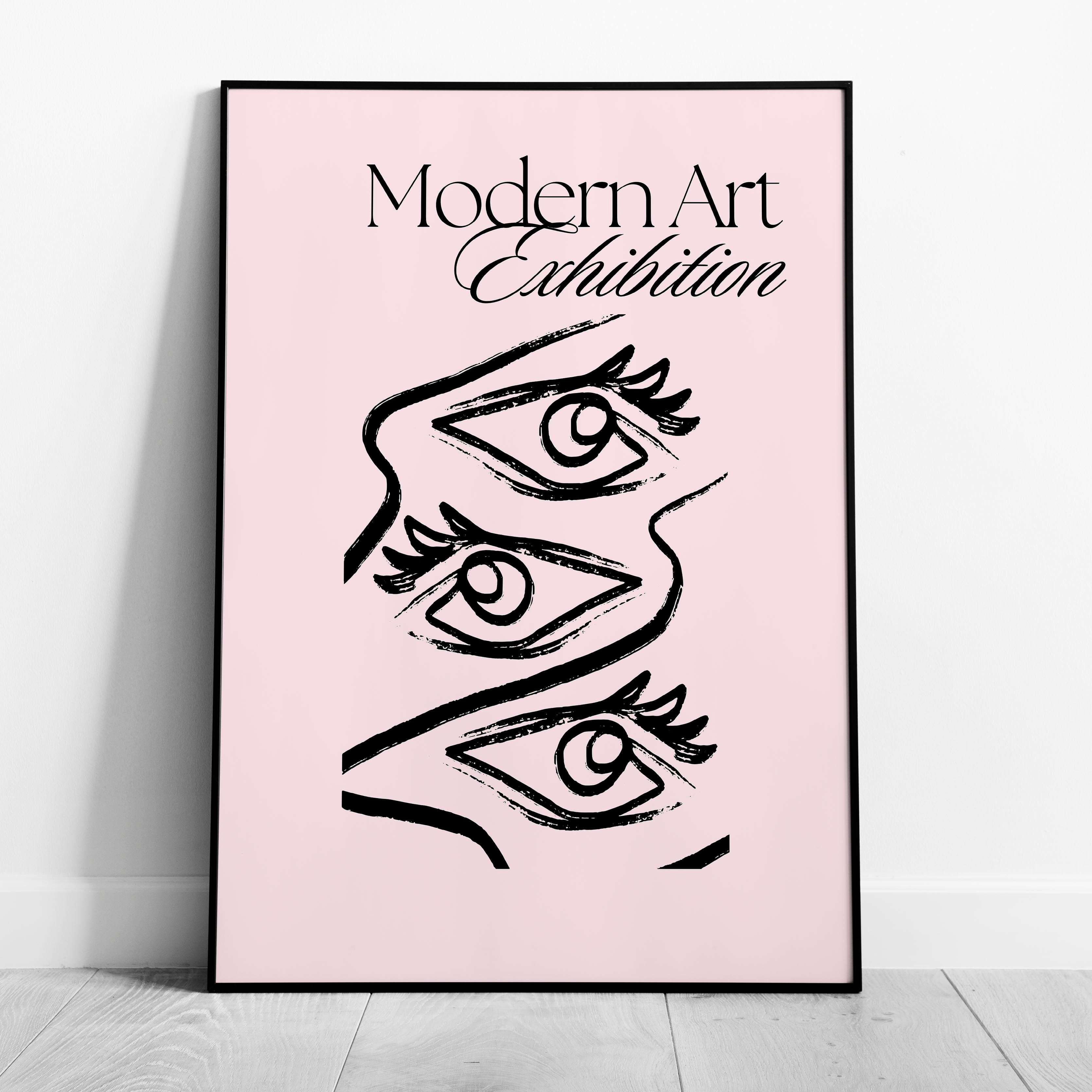 Pink Modern Art Exhibiton Eye Sketch - Rolled Poster Wall Art Print
