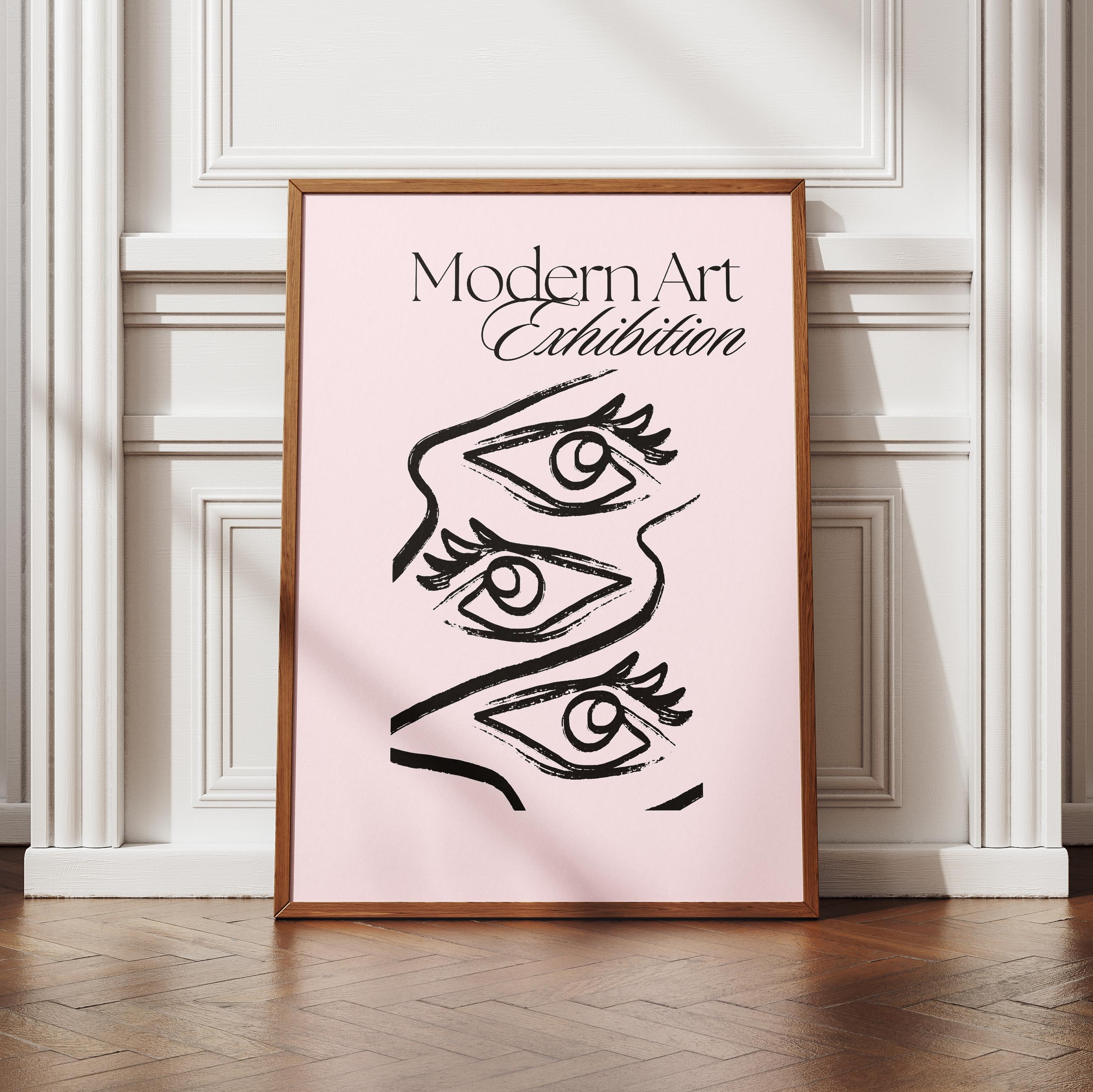 Pink Modern Art Exhibiton Eye Sketch - Rolled Poster Wall Art Print
