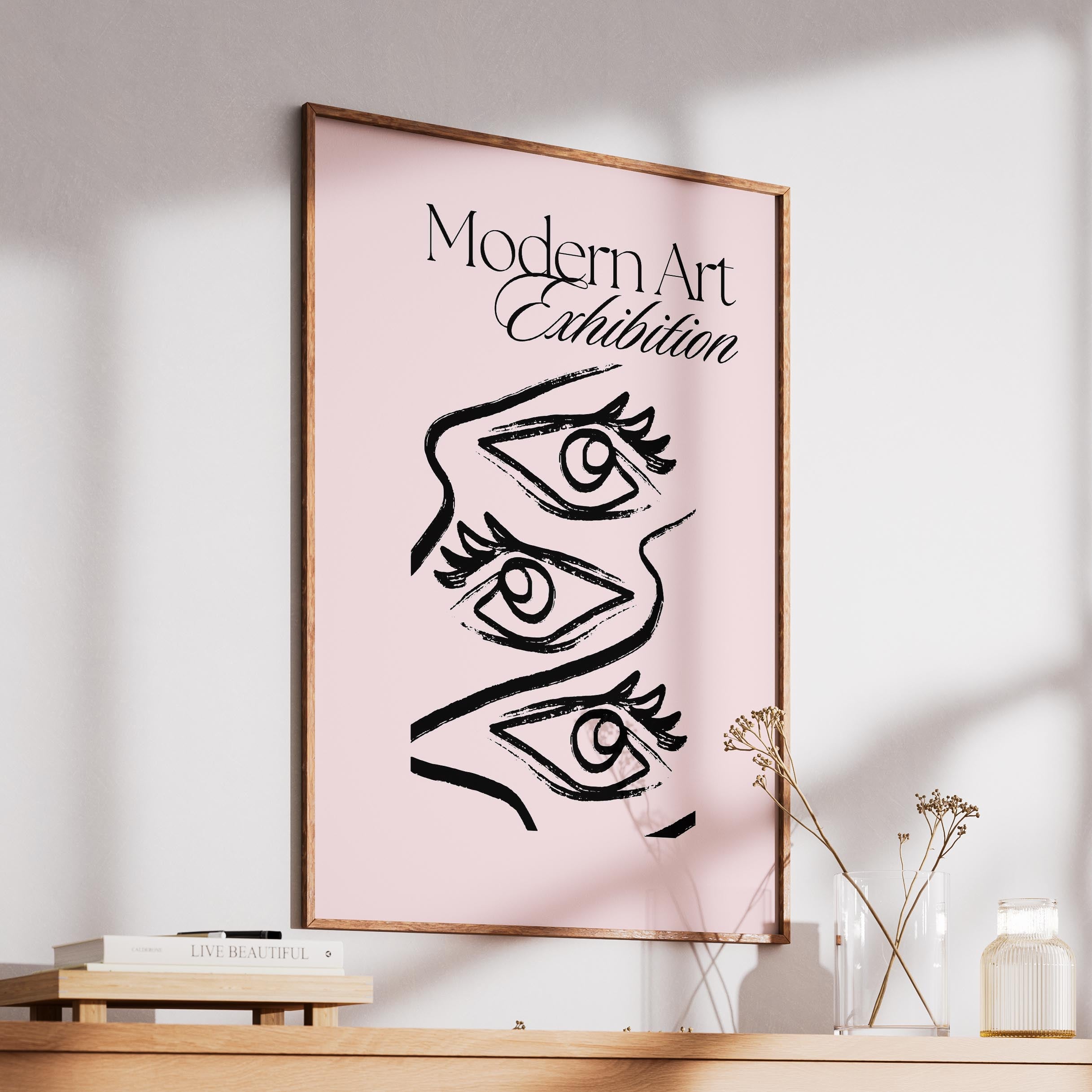 Pink Modern Art Exhibiton Eye Sketch - Rolled Poster Wall Art Print