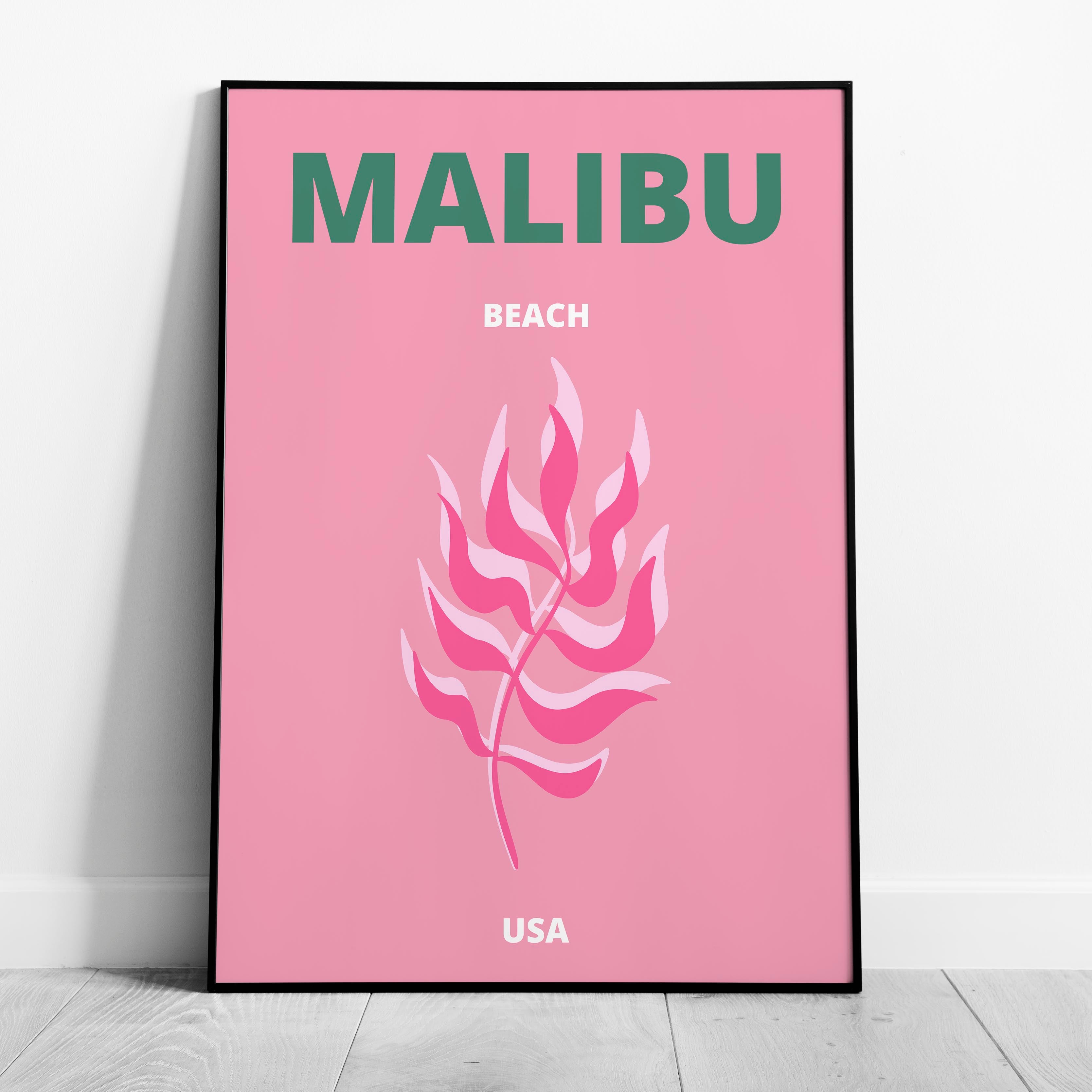 Pink & Green Malibu Beach California Travel - Rolled Poster Wall Art Print
