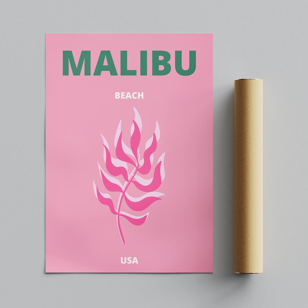 Pink & Green Malibu Beach California Travel - Rolled Poster Wall Art Print | House Prints