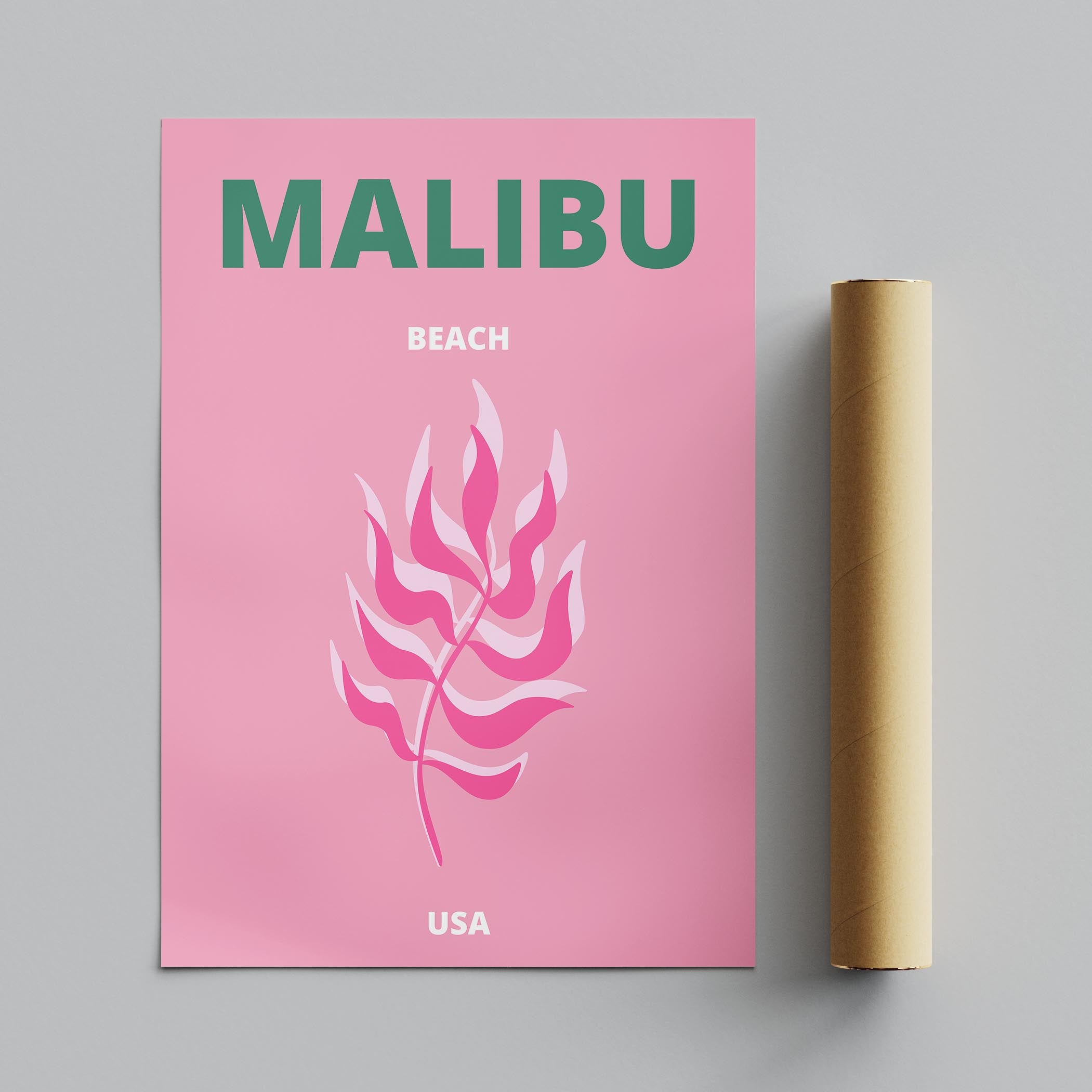 Pink & Green Malibu Beach California Travel - Rolled Poster Wall Art Print | House Prints