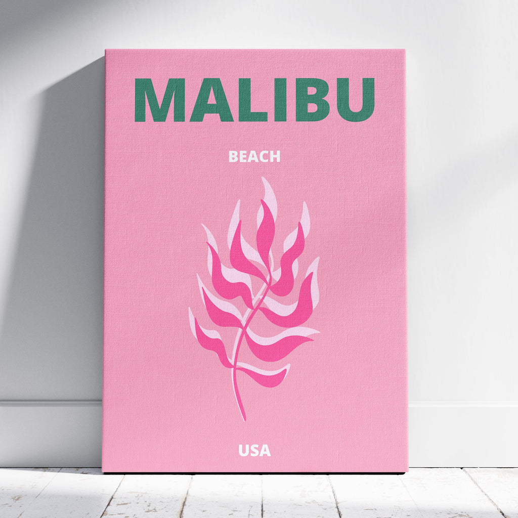 Pink & Green Malibu Beach California Travel - Framed Canvas Wall Art Print | House Prints
