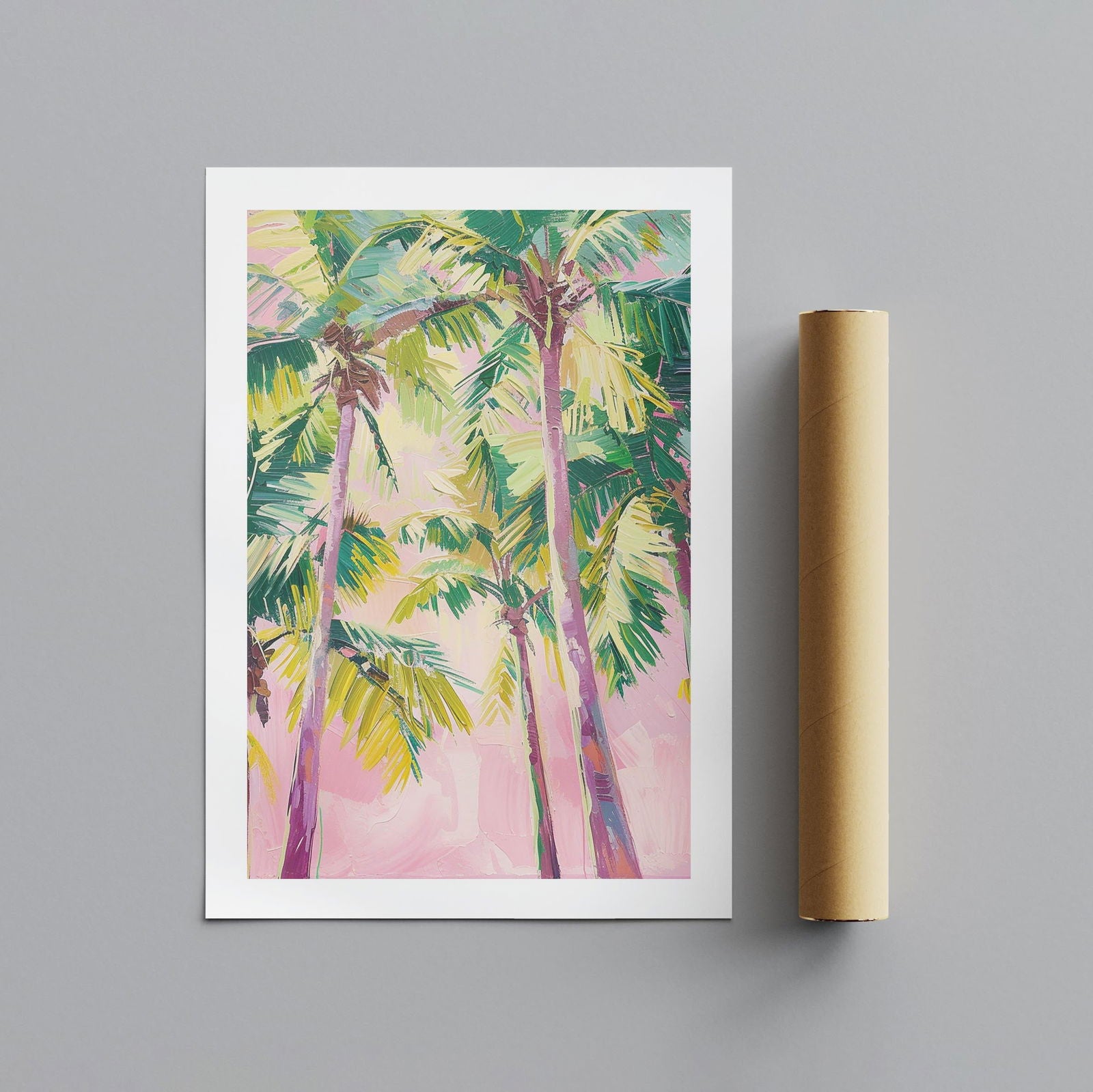Pink Paradise Sunset Palm Trees - Rolled Poster Wall Art Print | House Prints