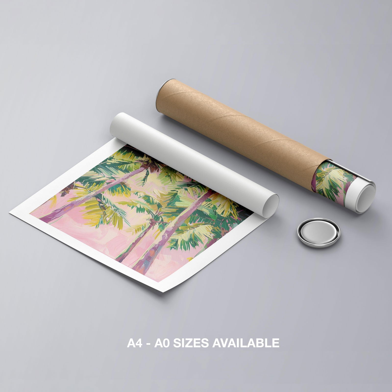 Pink Paradise Sunset Palm Trees - Rolled Poster Wall Art Print | House Prints