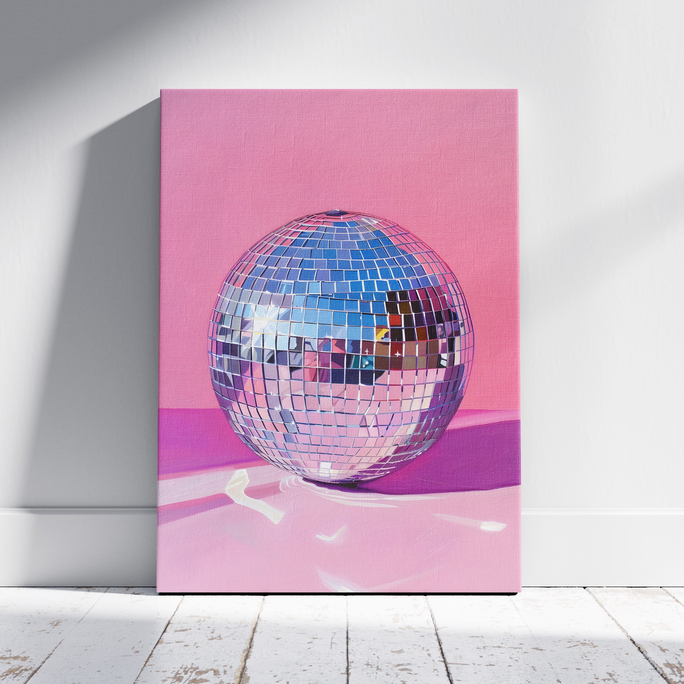 Pink Party Disco Ball Reflections - Framed Canvas Wall Art Print | House Prints